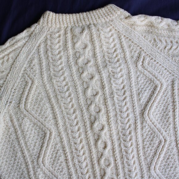 Vintage handmade wool fisherman cable weave crew neck sweater westerly cream L - Picture 8 of 10